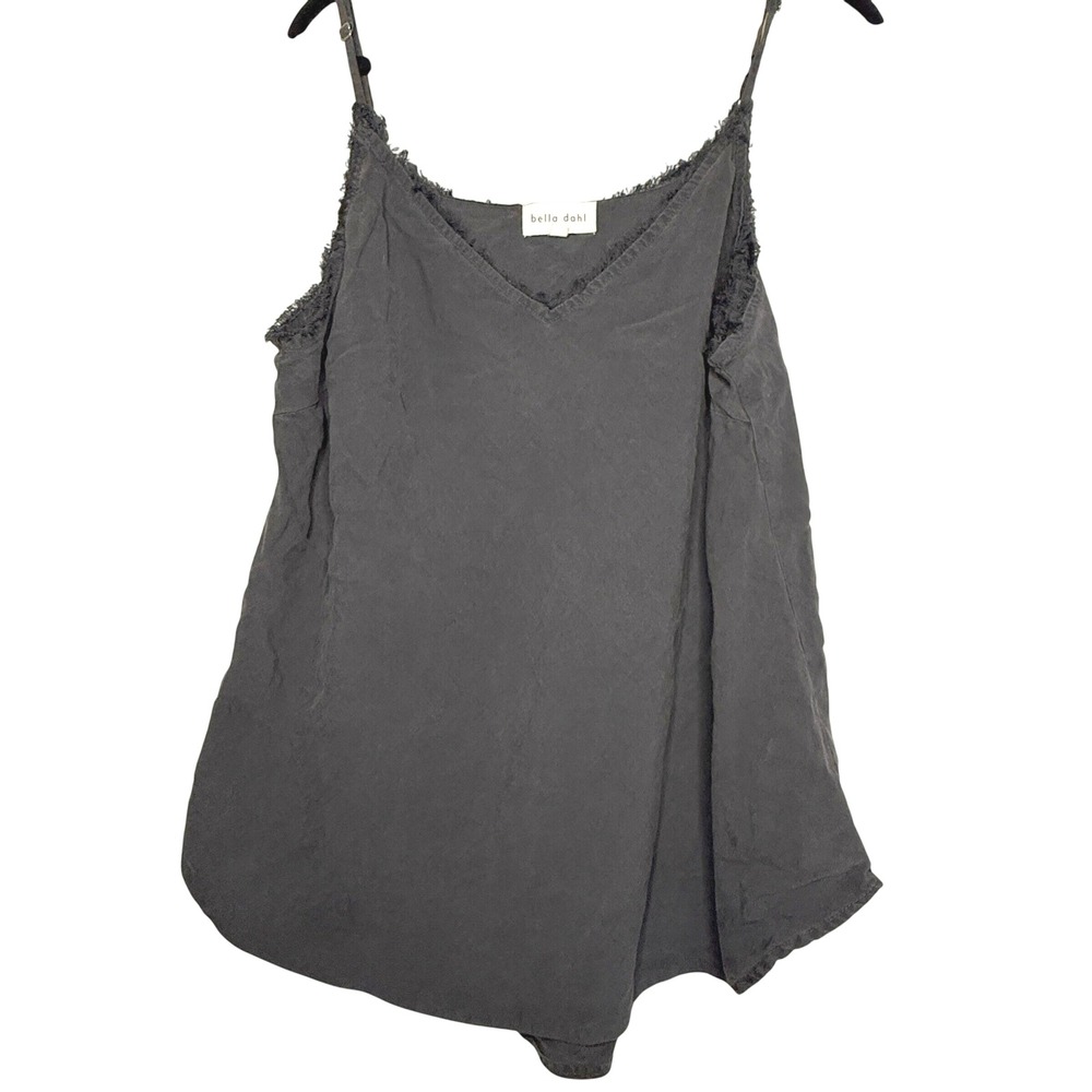 Bella Dahl Frayed Edge Tencel Cami Tank Top Black Size L Adjustable Straps